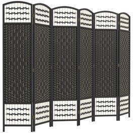 Homcom - Room Divider, Folding Privacy Screen, Room Separator, Wave Fiber Freestanding Partition Wall Divider - Black