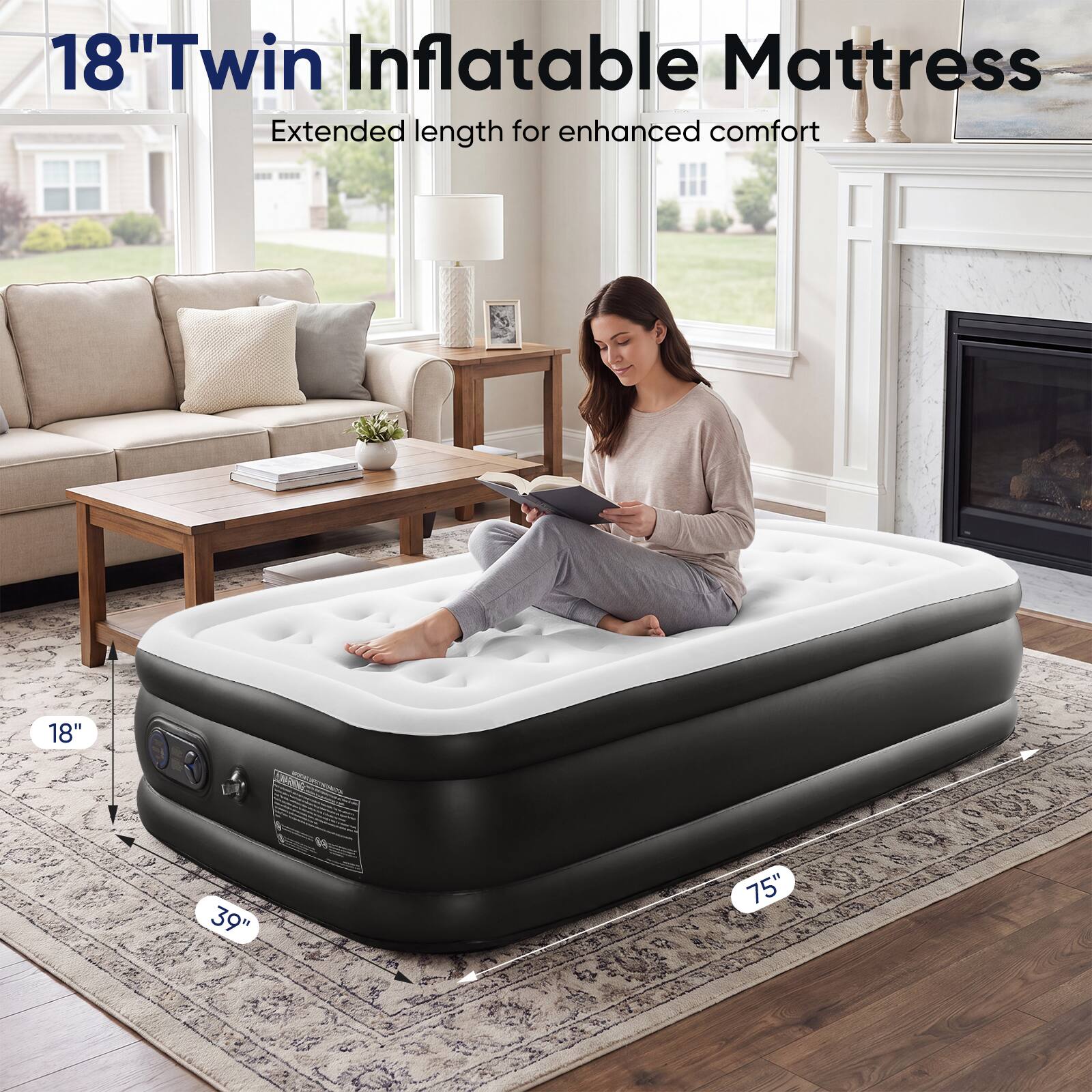 Sweetcrispy 18 inch Air Mattress, Double High Inflatable Raised Air Bed ...