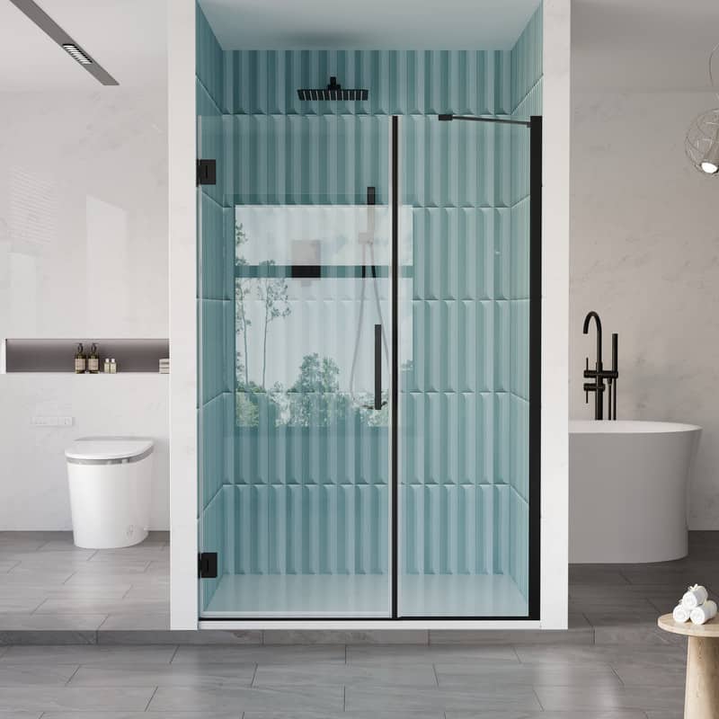 "WELLFOR - 50–51 in. W x 72 in. H Frameless Hinged Shower Door with 3/8"" Clear Tempered Glass, Reversible Opening - Matte Black" price history on PriceWatchPro