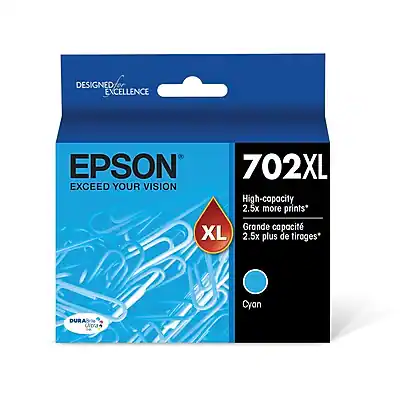 DESIGNED FOR EXCELLENCE
EPSON
EXCEED YOUR VISION
702XL
High-capacity
2.5x more prints*
Grande capacité
2.5x plus de tirages*
Cyan
DURABrite Ultra