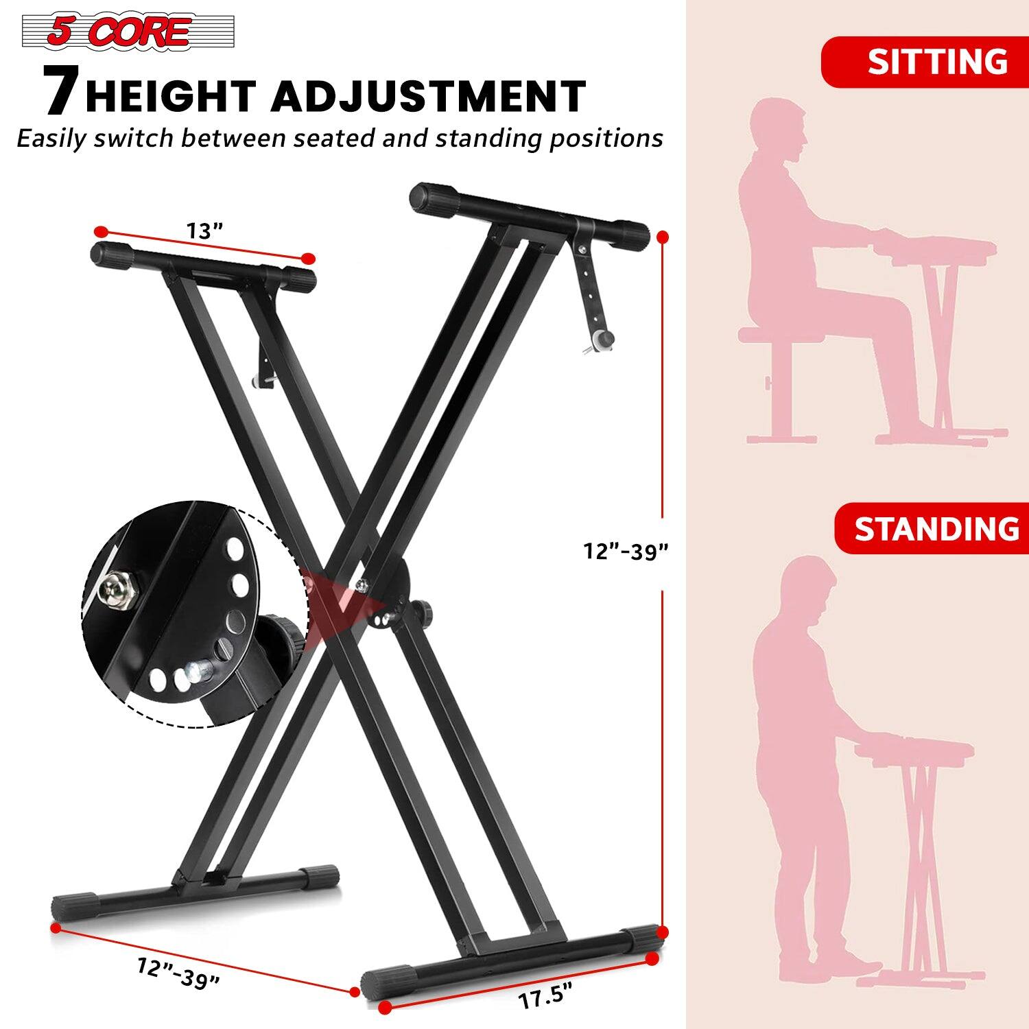 5 CORE 7 HEIGHT ADJUSTMENT Easily switch between seated and standing positions SITTING 13" 12"-39" STANDING 12"-39" 17.5"
