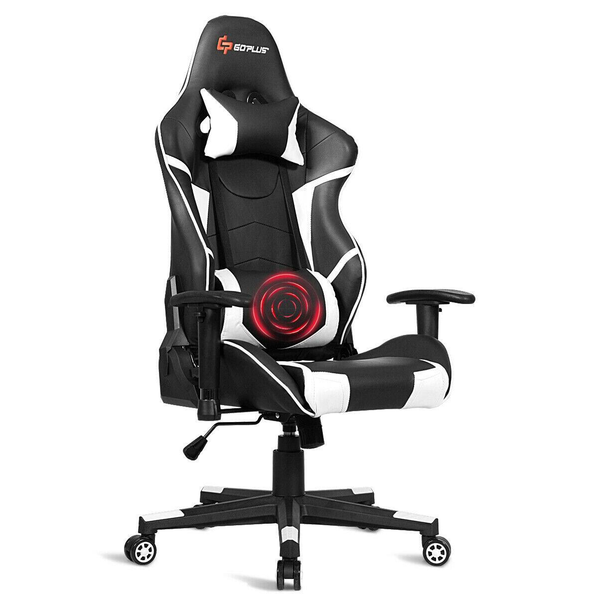 Alt View 4. WELLFOR - Lumbar Support Massage Gaming Reclining Racing Chair - White.