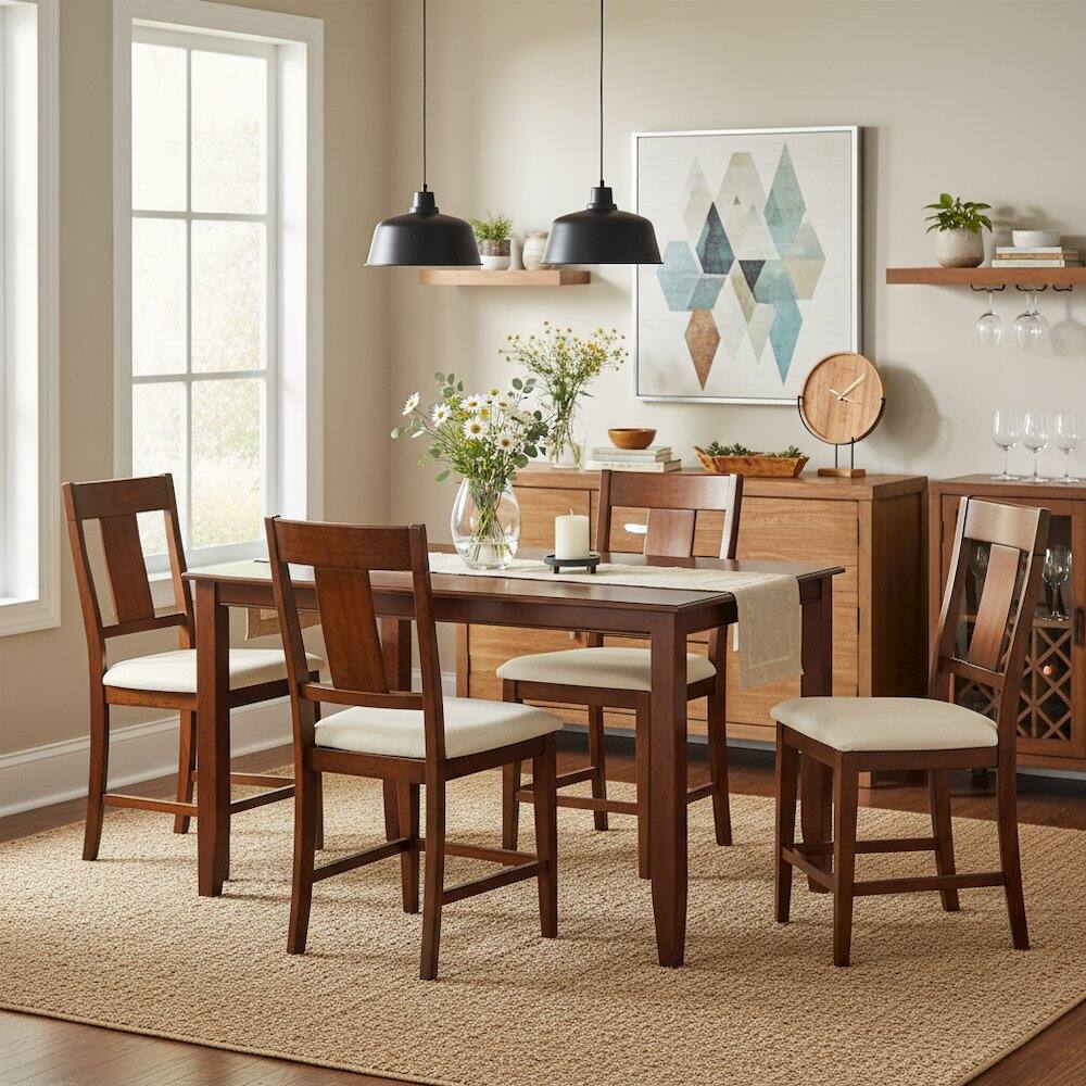 Back. FurniFact - Counter Height Rectangular Table - Mahogany.