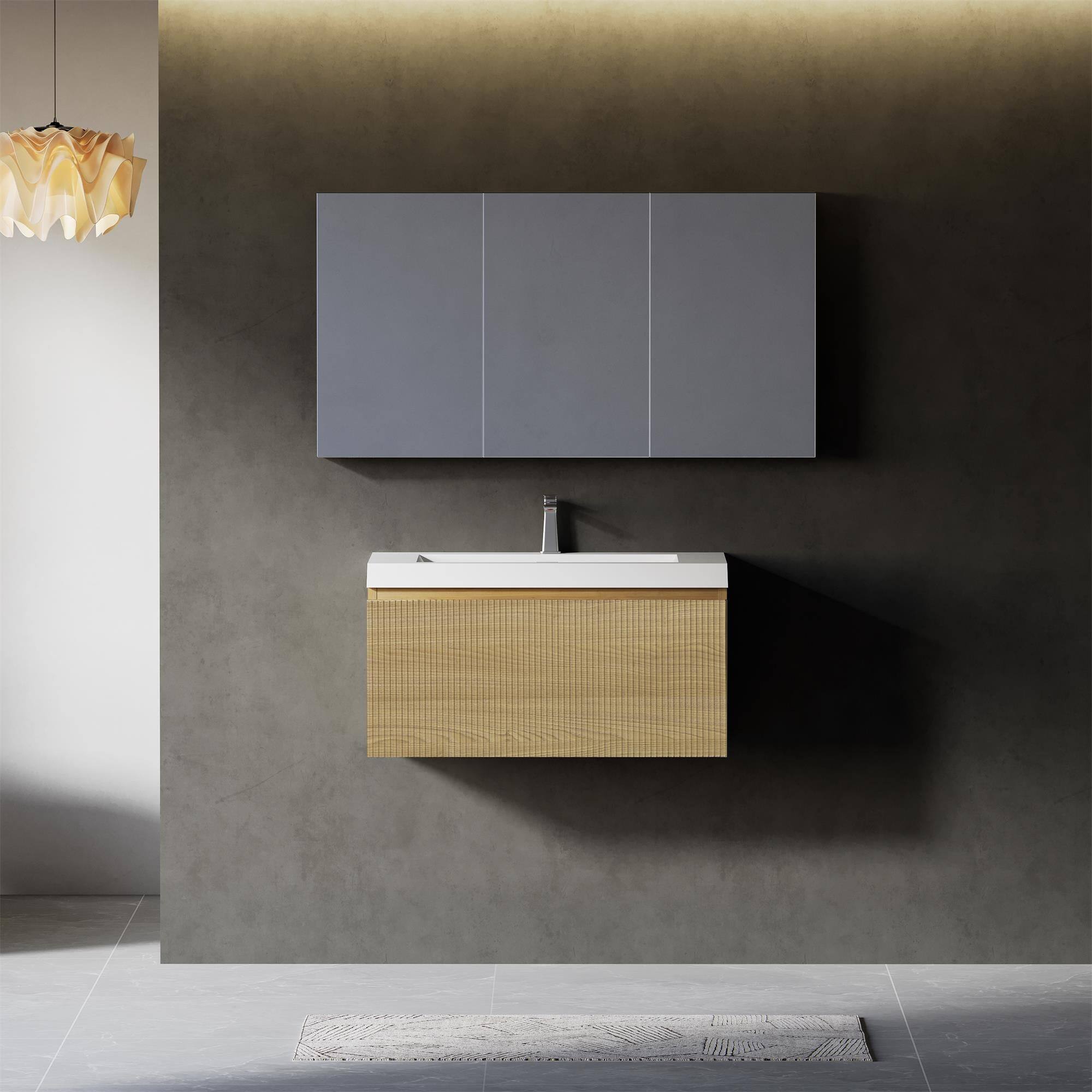 Alt View 1. Boyel Living - 30In Floating Bathroom Vanity Single Sink Oak Stone Resin Countertop Soft Close Drawer - Oak.
