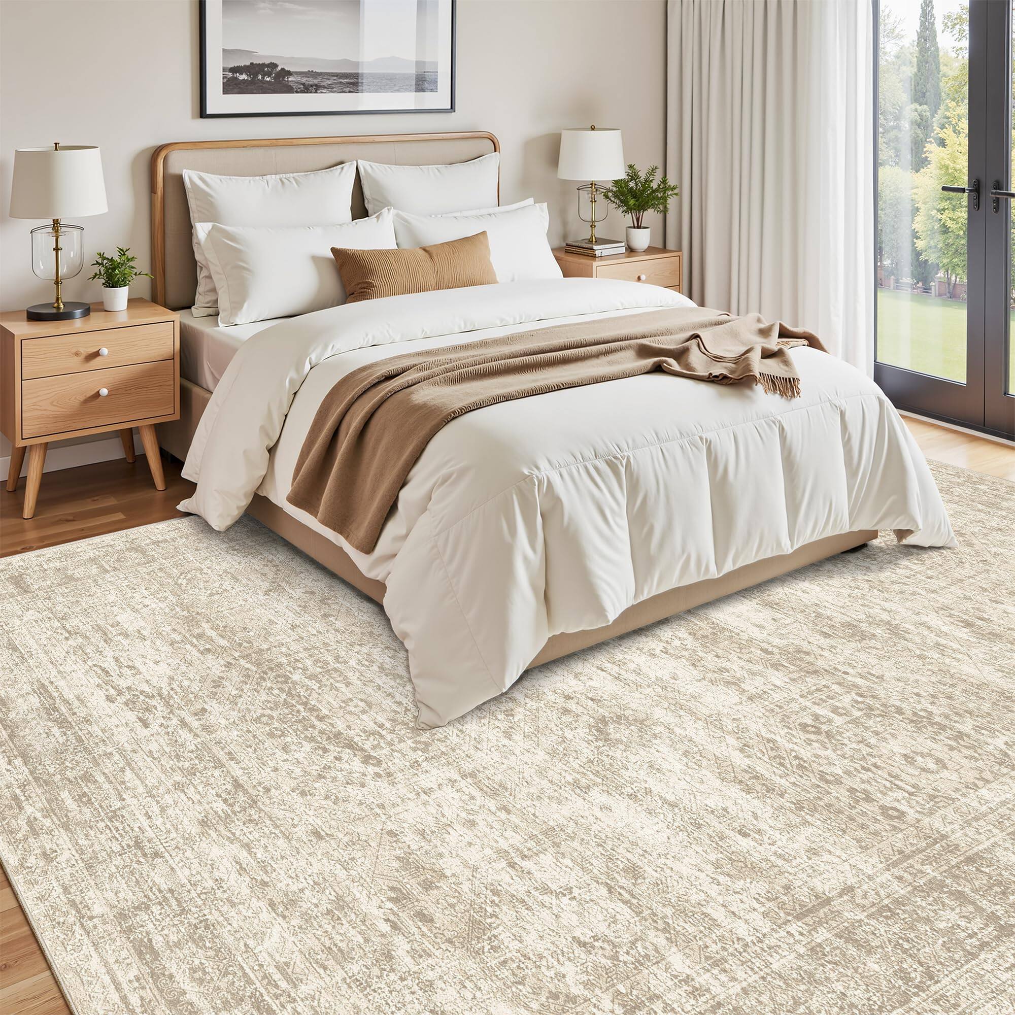 Alt View 5. PARKER SLATER - Washable Area Rug 8x10 Large Soft Rugs Living Room Vintage Beige Carpet Bedroom Dining Non Slip Stain Resistant Under... - Green/Ivory.