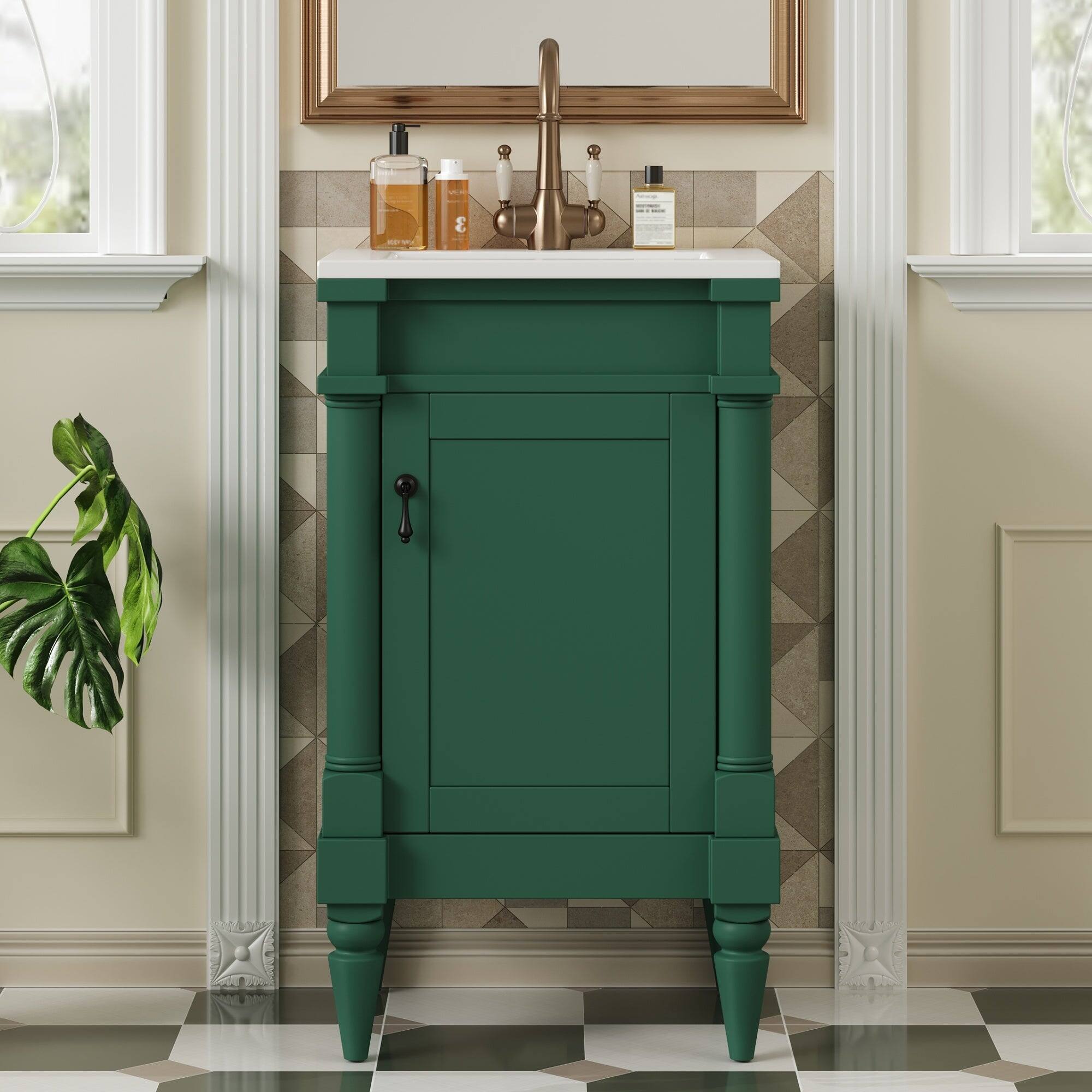 Alt View 1. Boyel Living - 18 Inch Small Space Bathroom Vanity with Ceramic Sink and Adjustable Shelf Green - Green.