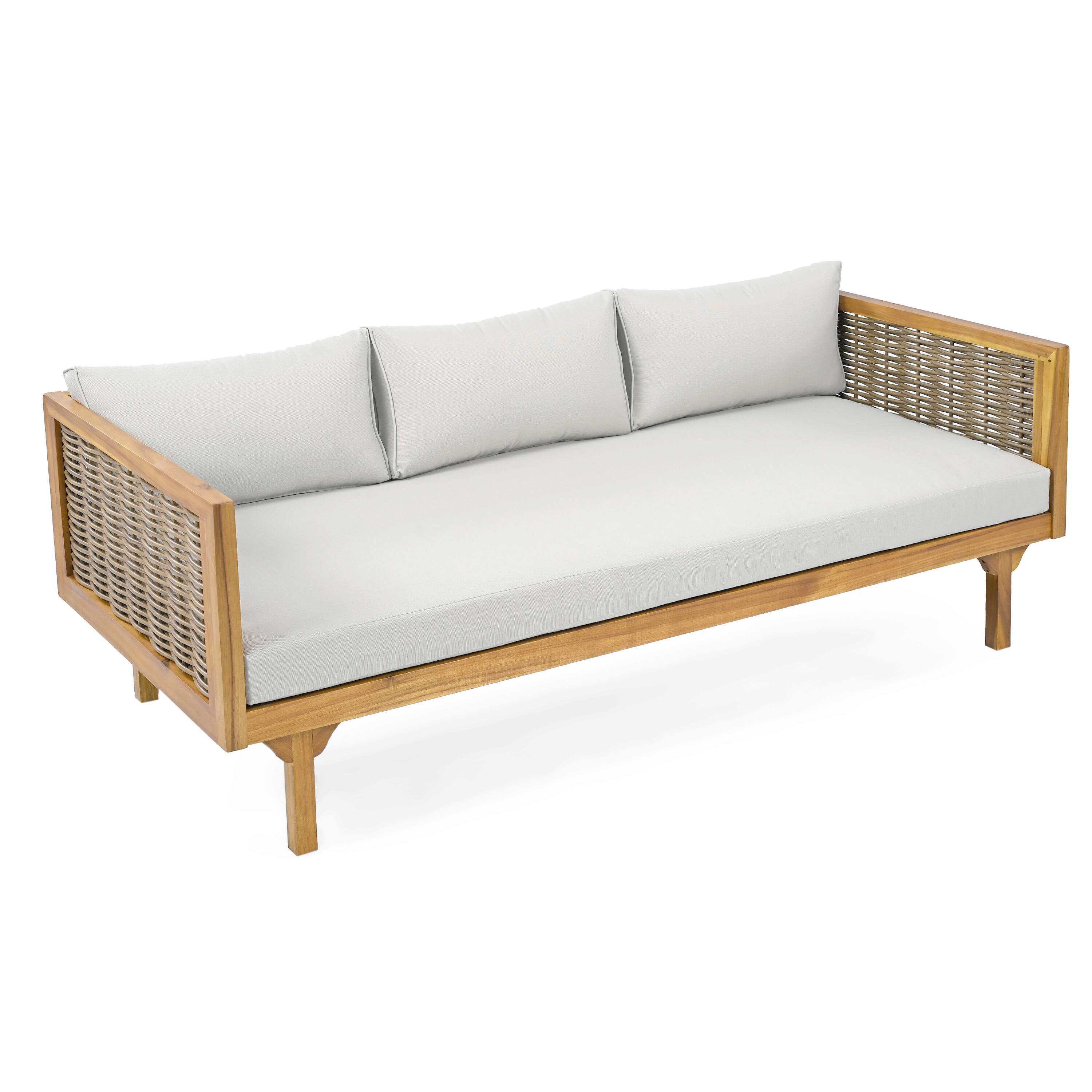 Alt View 7. Siljoy - Weather-Resistant Wicker Patio Conversation Set, Outdoor Rattan Sectional w/ Thick Light Gray Cushions - LIGHT GREY,Teak.
