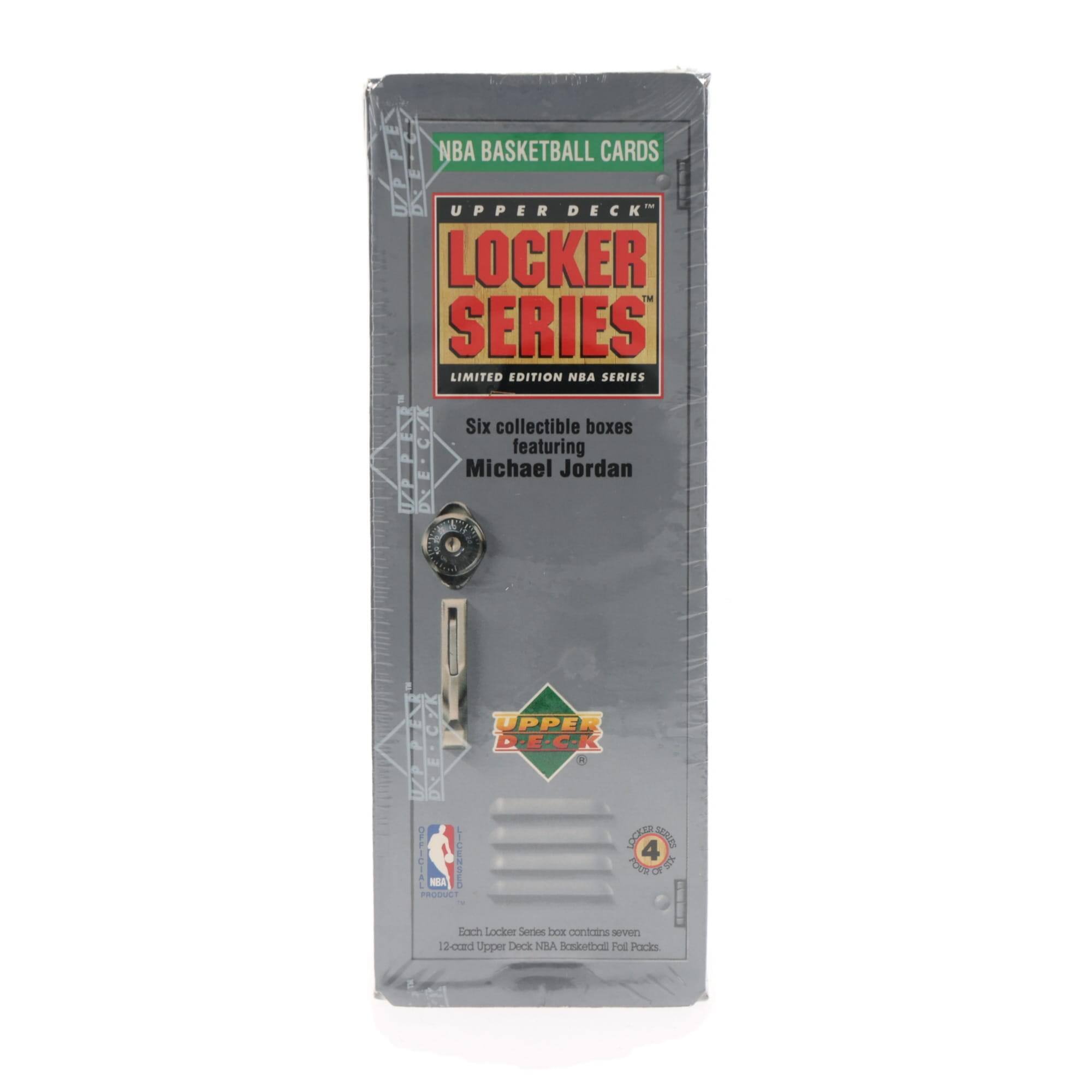 NBA BASKETBALL CARDS  
UPPER DECK LOCKER SERIES  
LIMITED EDITION NBA SERIES  

Six collectible boxes featuring Michael Jordan  

Each Locker Series box contains seven 12-card Upper Deck NBA Basketball Packets  

4 of 4
