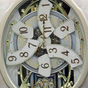 Back. Hivvago - Moving Face Pendulum Wall Clock - Plays Melodies Every Hour - White.