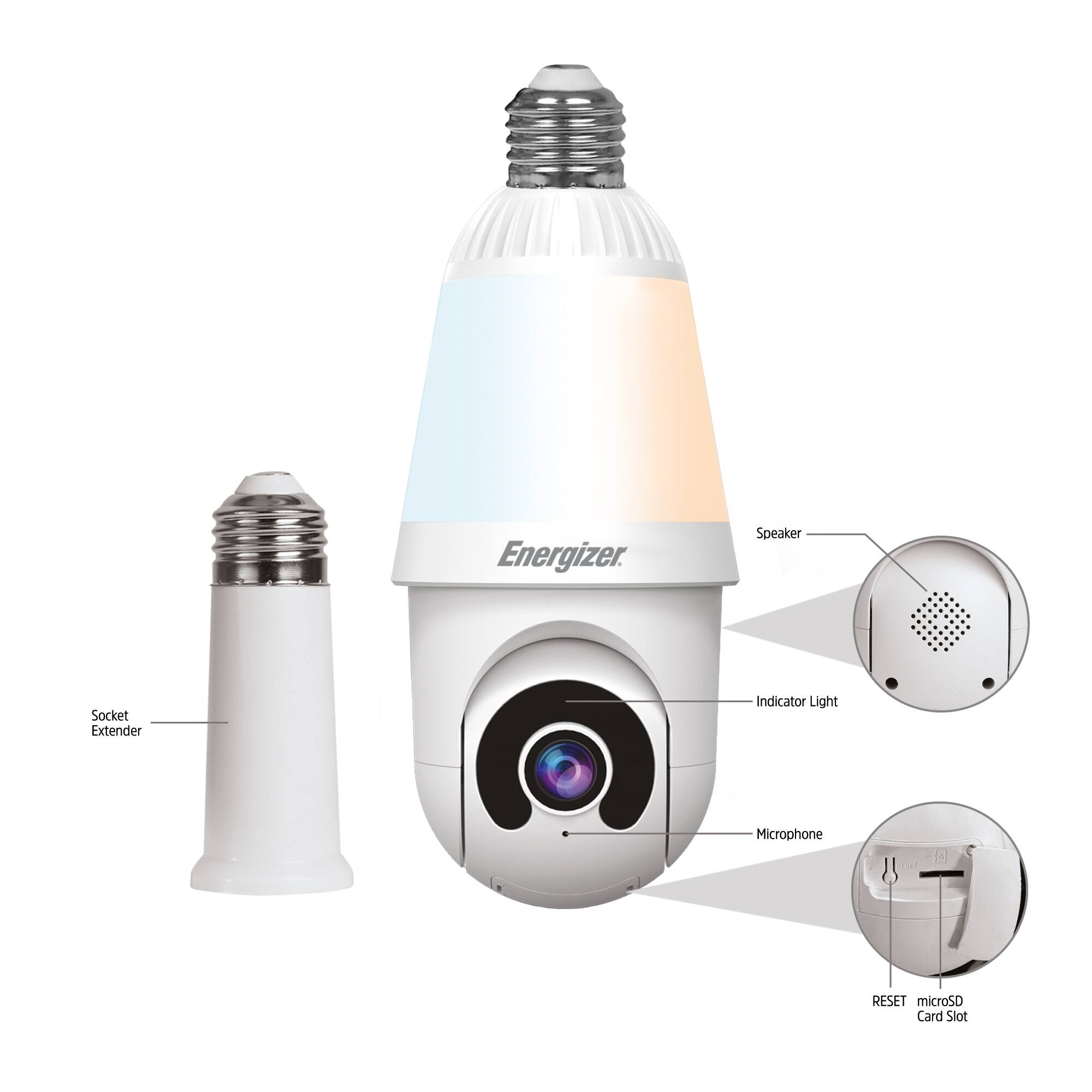 - Energizer
- Speaker
- Socket Extender
- Indicator Light
- Microphone
- RESET
- microSD Card Slot