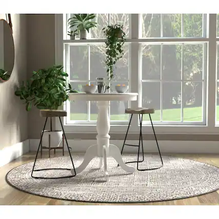 Front. Carolina Chair & Table - Fairview 30" Round Pedestal Bar Table with 2 Saga 25" Counter Stools - White.
