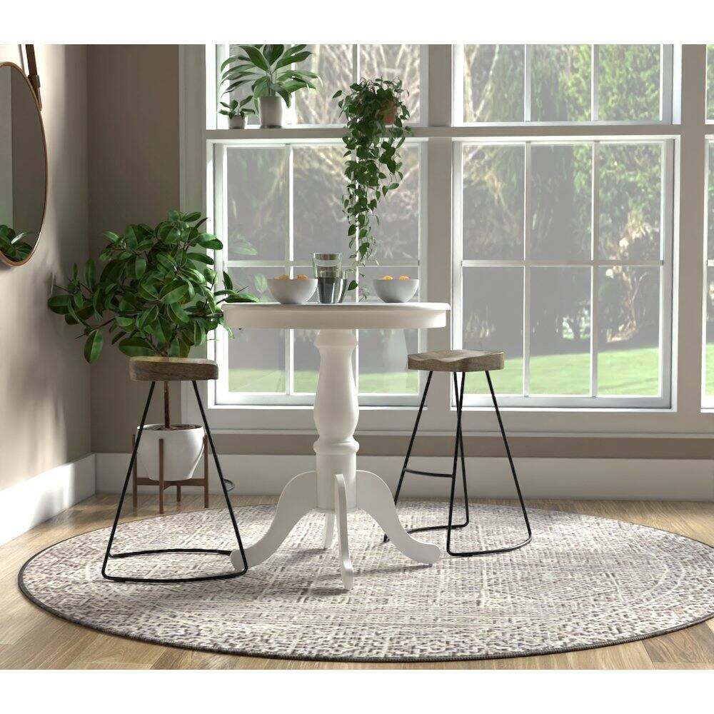 Front. Carolina Chair & Table - Fairview 30" Round Pedestal Bar Table with 2 Saga 25" Counter Stools - White.