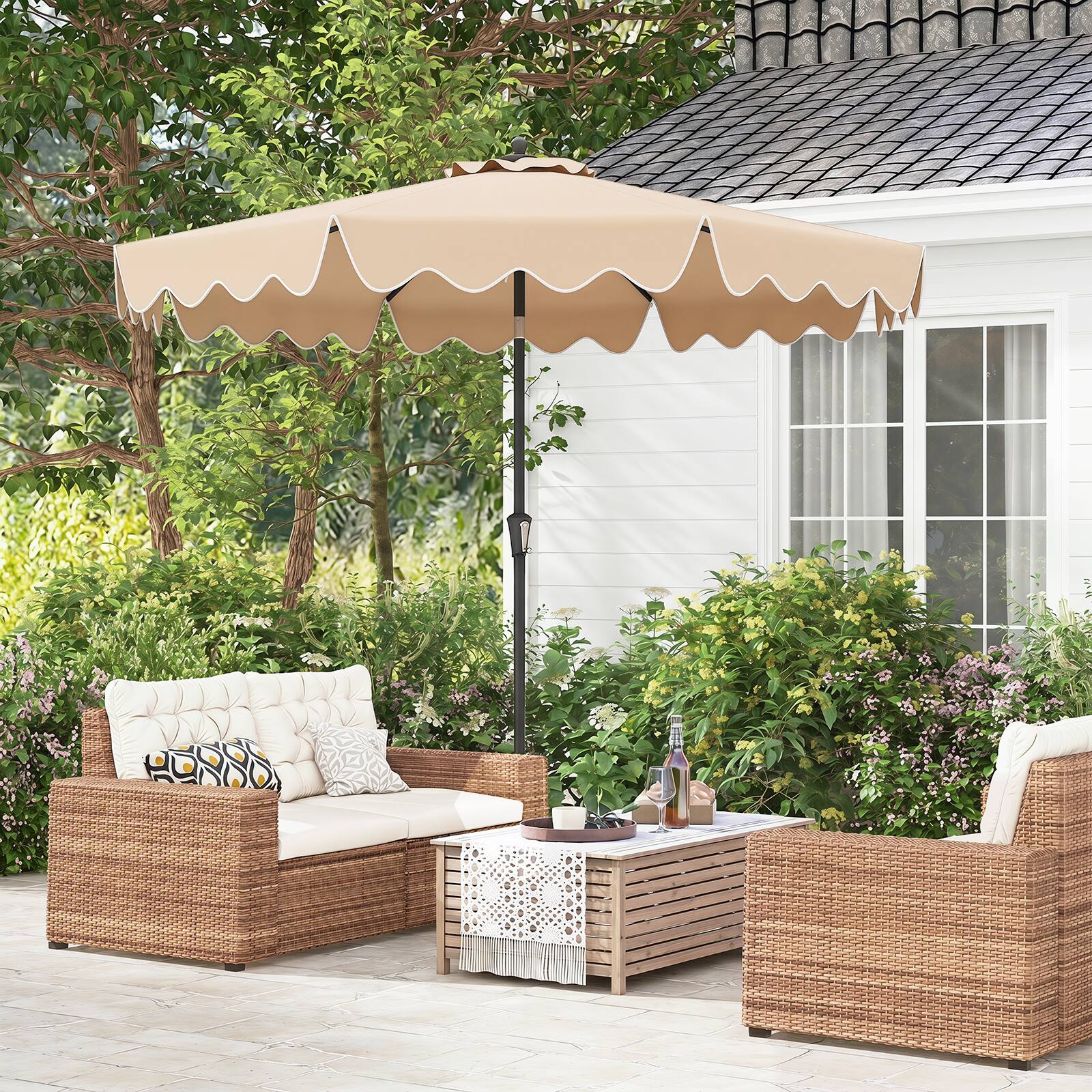 Alt View 1. Costway - Costway 9 FT Patio Umbrella 2-Tier Market Table Umbrella with Sun-Protective Canopy - Beige.