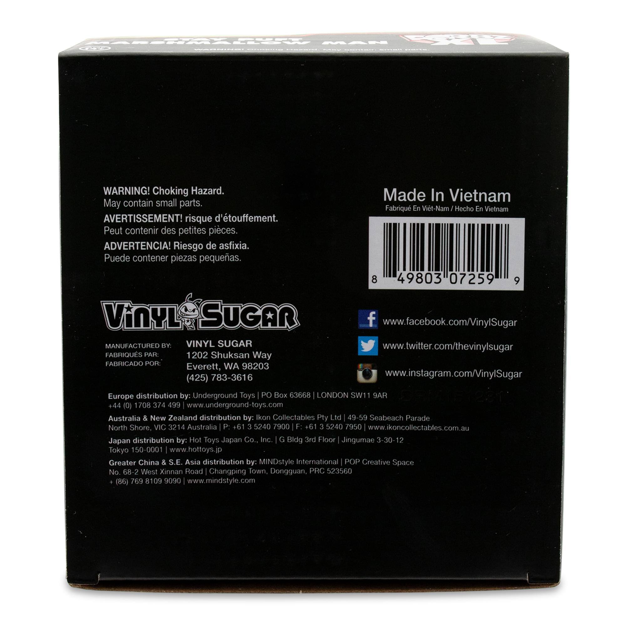 **WARNING! Choking Hazard. May contain small parts.**

**AVERTISSEMENT! risque d'étouffement. Peut contenir des petites pièces.**

**ADVERTENCIA! Riesgo de asfixia. Puede contener piezas pequeñas.**

---

**Vinyl Sugar**

**MANUFACTURED BY: VINYL SUGAR**
1202 Shuksan Way
Everett, WA 98203
(425) 783-3616

**FABRIQUÉ PAR: VINYL SUGAR**
1202 Shuksan Way
Everett, WA 98203
(425) 783-3616

**Hecho En Vietnam**

---

**Made In Vietnam**
Fabriqué En Viet-Nam / Hecho En Vietnam

---

**Europe distribution by: Underground Toys**
PO Box 63668
LONDON SW11 9AR
+44 (0) 1708 374 499
www.underground-toys.com

**Australia & New Zealand distribution by: Ikon