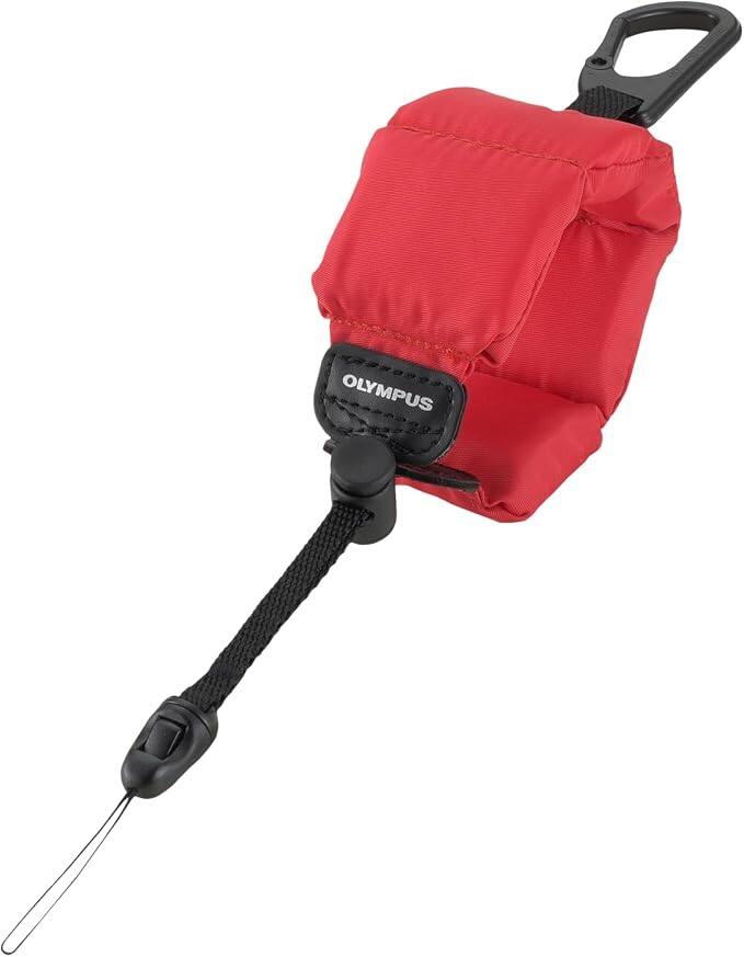 Front. OM System - Floating Hand Strap for TOUGH Cameras, Buoyant Wrist Strap for Underwater and Water Sports Use - Red.