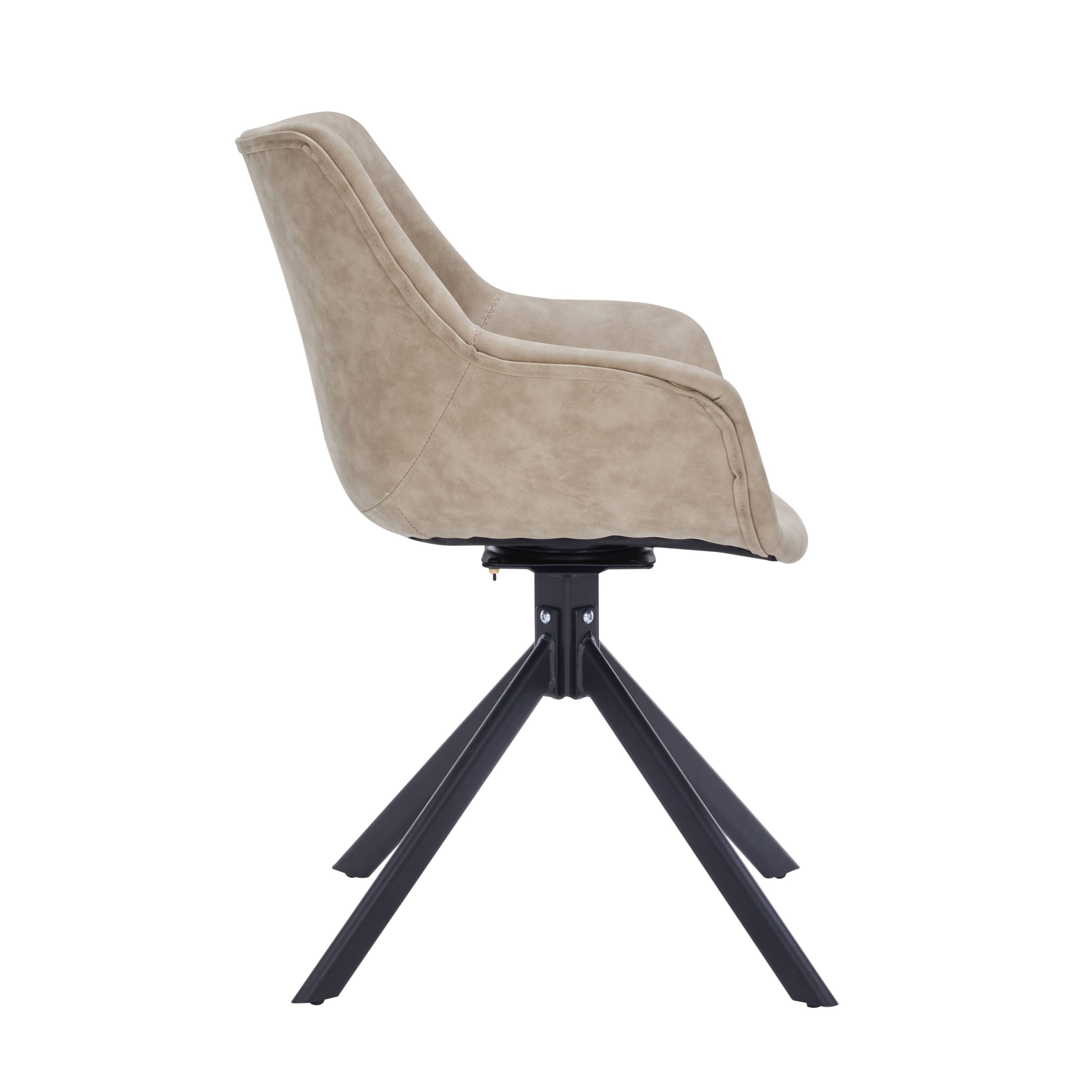Alt View 3. LeisureMod - Markley Upholstered Swivel Dining Chair with Arms and Metal Legs - Taupe.