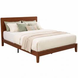 Homcom - Size Bamboo Platform Bed Frame with Headboard and 12 Poplar Slats, No Box Spring Needed - Brown