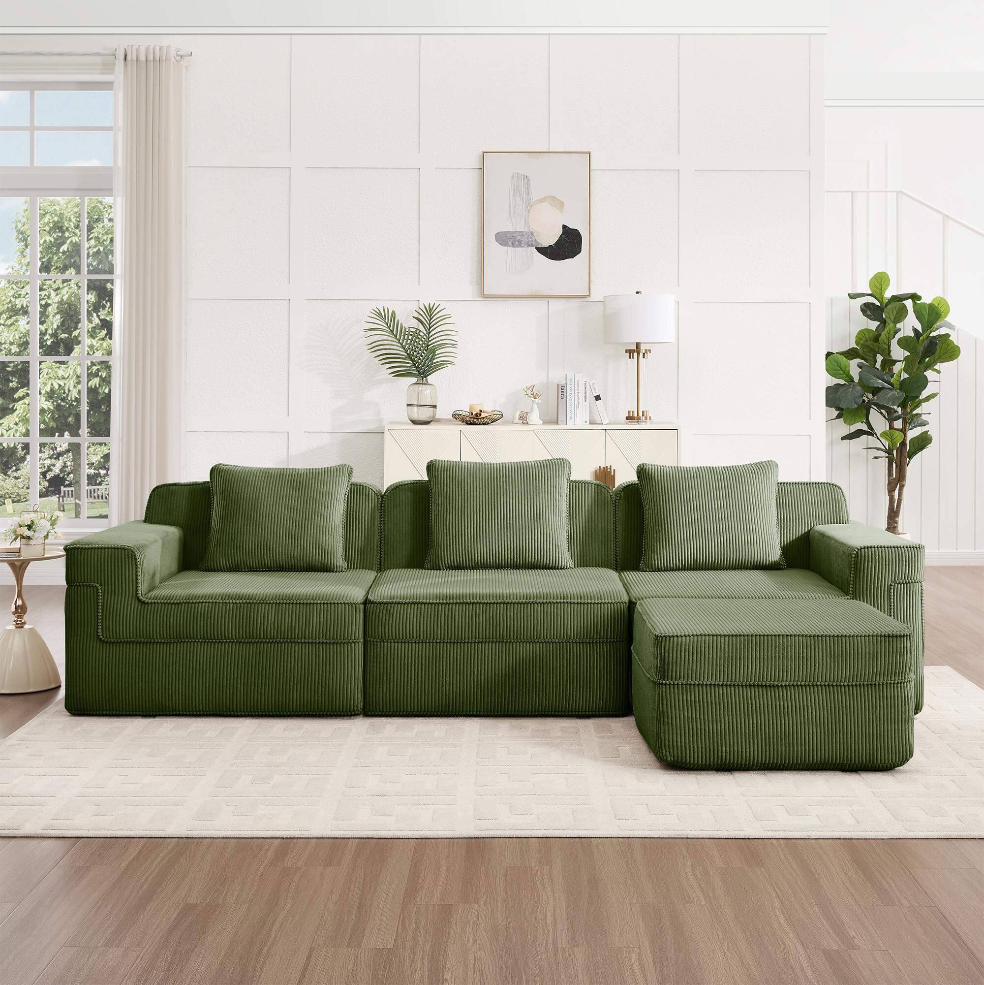 Left. Roomtec - Modular 3 Seat L Shape Sectional Boneless Sofa Cloud Sectional Couch with Deep Seat Modern Modular 3Seat Sofa Couch - Green.