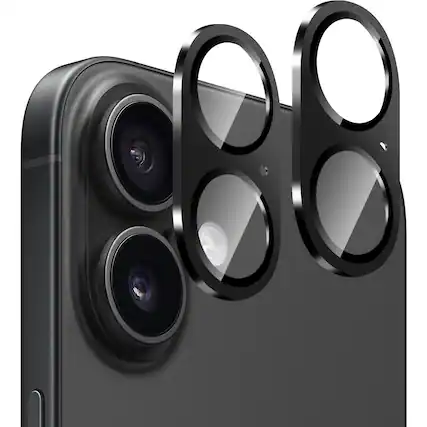 Angle. SaharaCase - Ultra-Strong Camera Lens Protector for Apple iPhone 16 and 16 Plus (2-Pack) - Black.