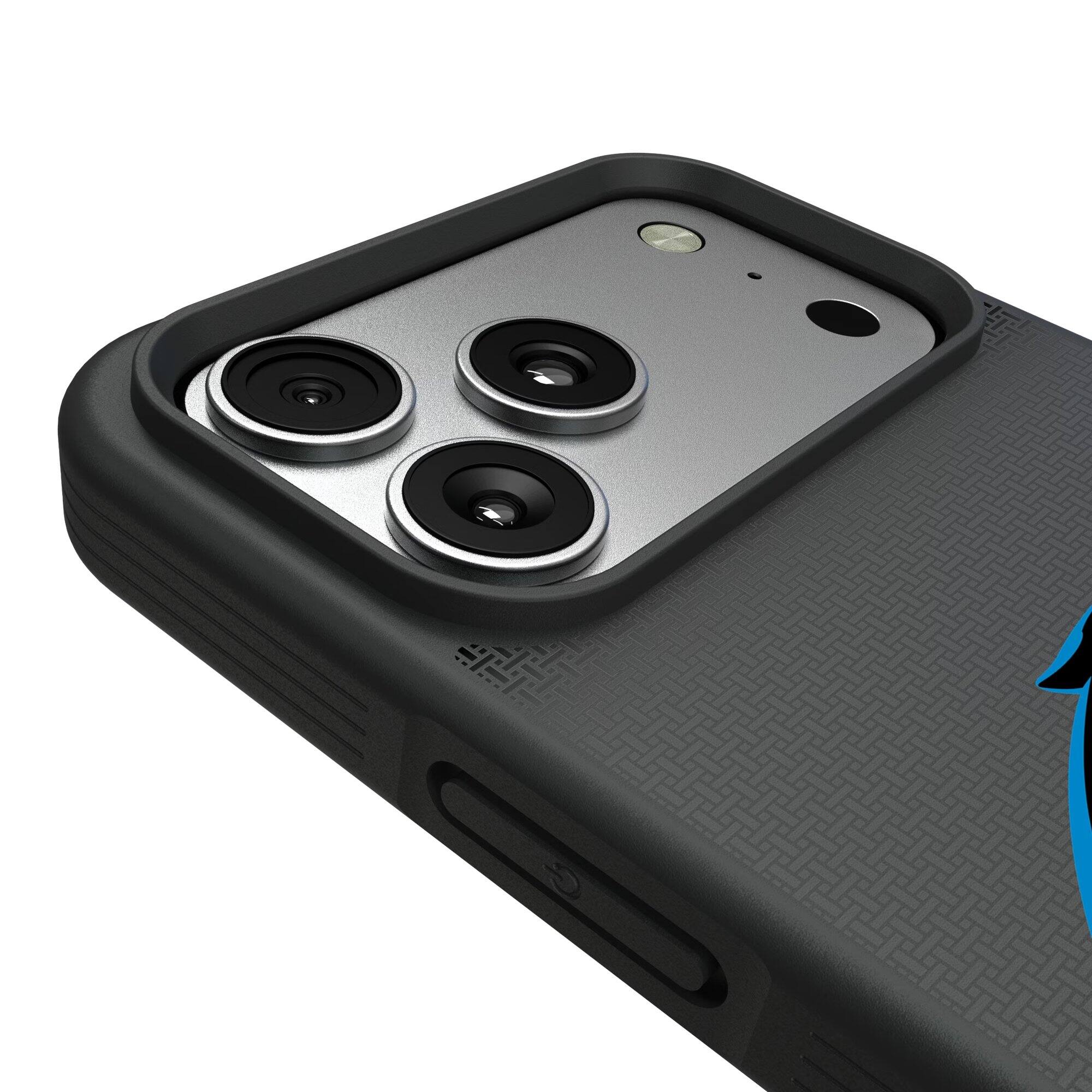 Alt View 2. Keyscaper - Carolina Panthers Bump Case with 8.2ft Drop Protection - 14 Pro Max - Black.