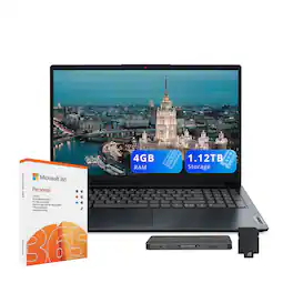 Lenovo - IdeaPad 1 15.6" HD Laptop,Intel N4500,4GB RAM,128GB eMMC+1TB Dock Set,1 Year Office 365,Win 11 - Blue