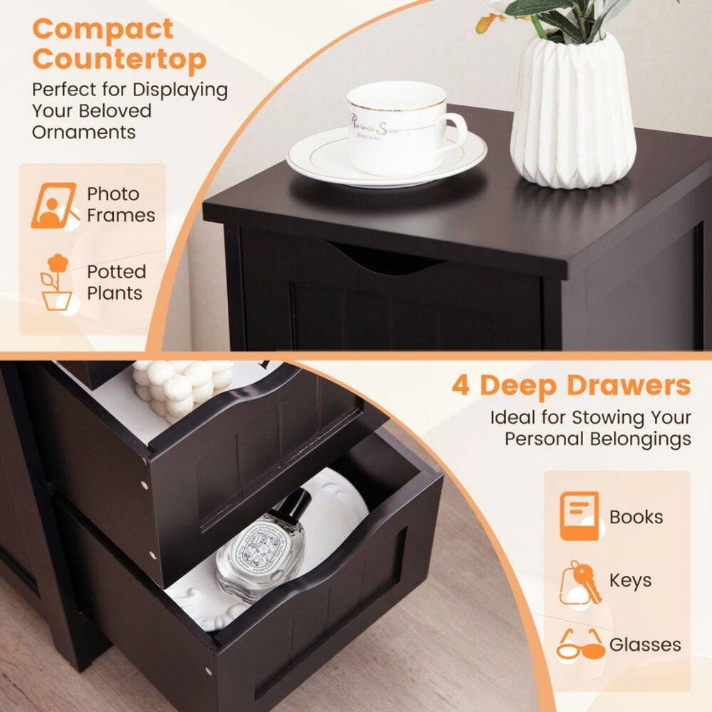 Compact Countertop  
Perfect for Displaying Your Beloved Ornaments  
- Photo Frames  
- Potted Plants  

4 Deep Drawers  
Ideal for Stowing Your Personal Belongings  
- Books  
- Keys  
- Glasses