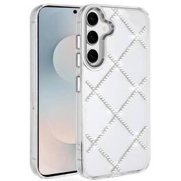 Kitcheniva - Rhinestone Diamond Pattern Bling Phone Case With Tempered Glass For Samsung S26 Plus - Silver