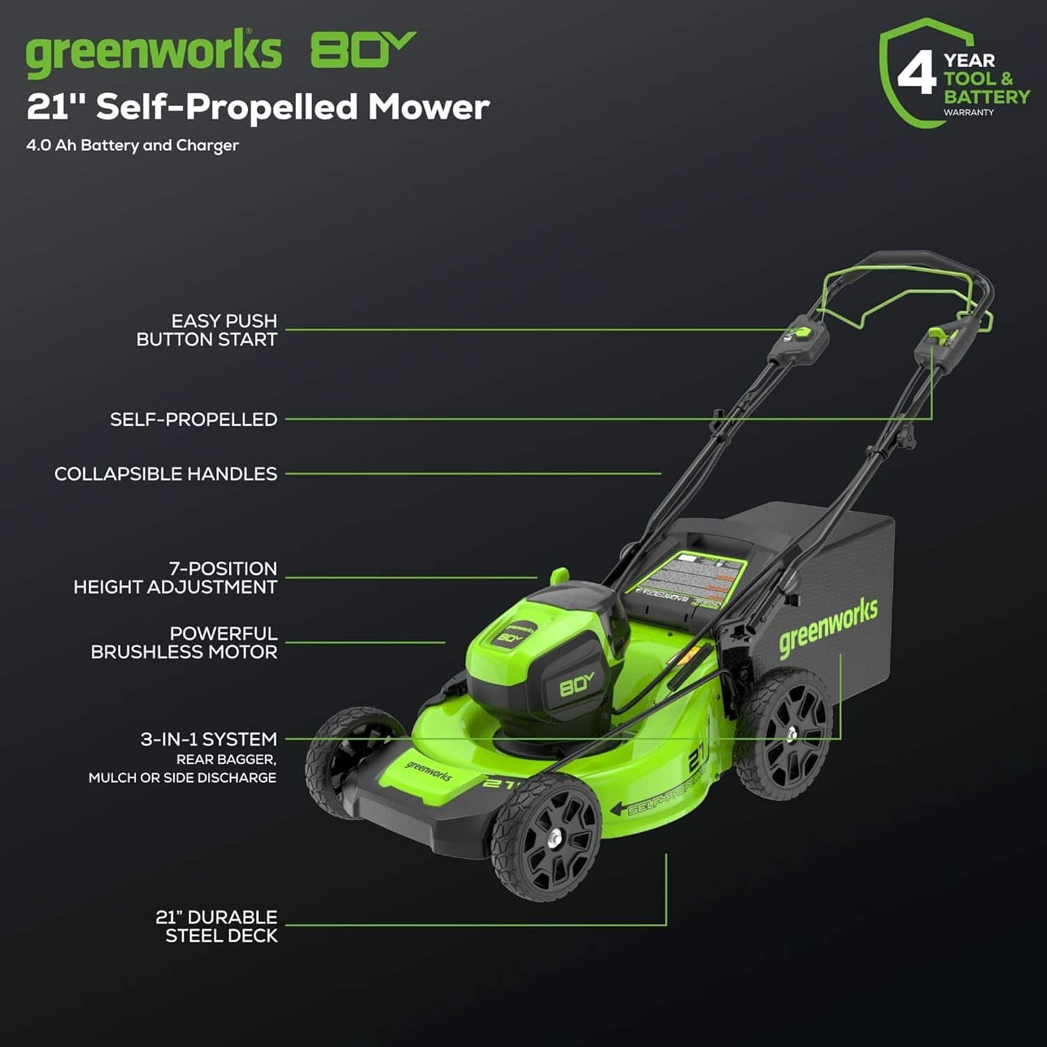 Questions and Answers: Greenworks 80 Volt 21-Inch Self-Propelled Lawn ...