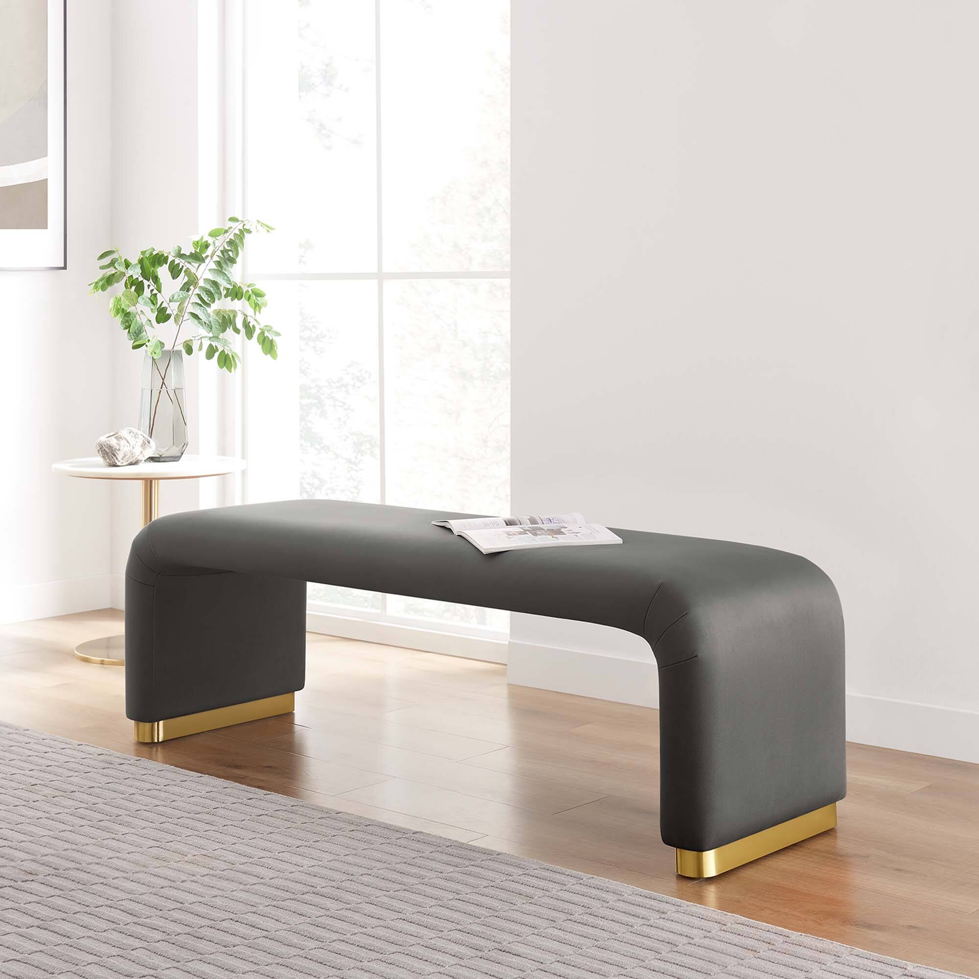 Alt View 4. Modway - Koda Performance Velvet Waterfall Long Bench by Modway - Gray.