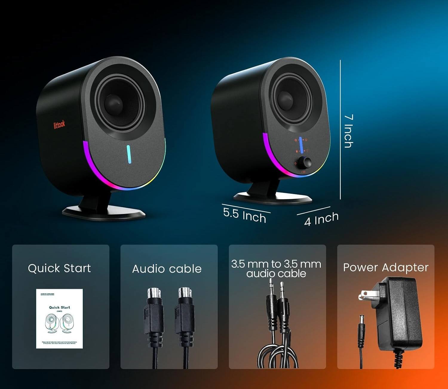 littock . 7 Inch 5.5 Inch 4 Inch Quick Start Audio cable 3.5 mm to 3.5 mm audio cable Power Adapter C Quick Start