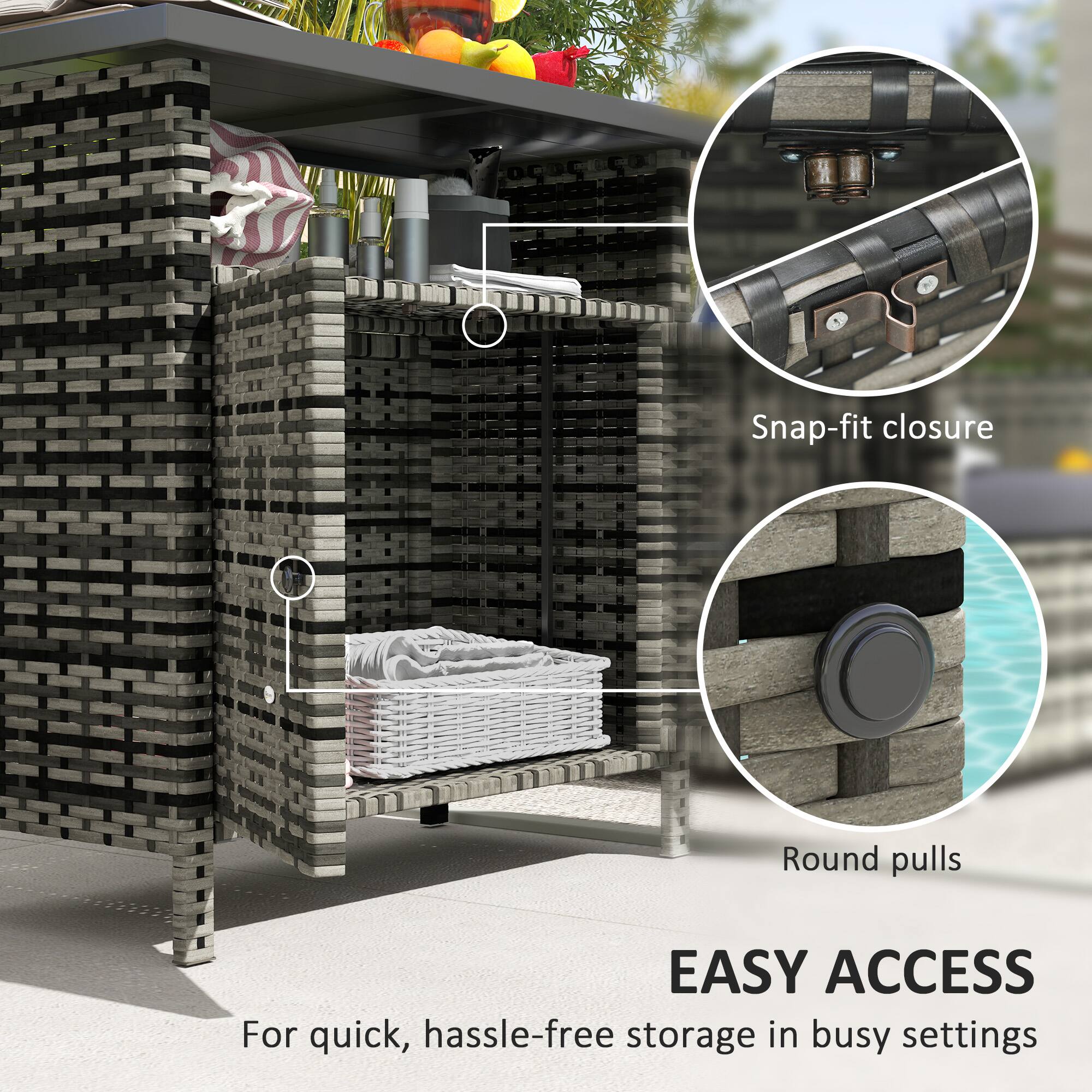 EASY ACCESS
Snap-fit closure
Round pulls
For quick, hassle-free storage in busy settings