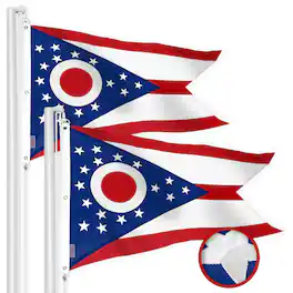 G128 - 2-Pack Ohio State Flag, 6 x 10 ft Embroidered 220GSM Spun Polyester, Heavy-Duty with Brass Grommets - Assorted Colors