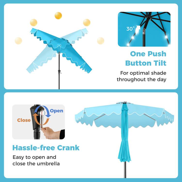 30 One Push Button Tilt For optimal shade throughout the day

Hassle-free Crank Easy to open and close the umbrella