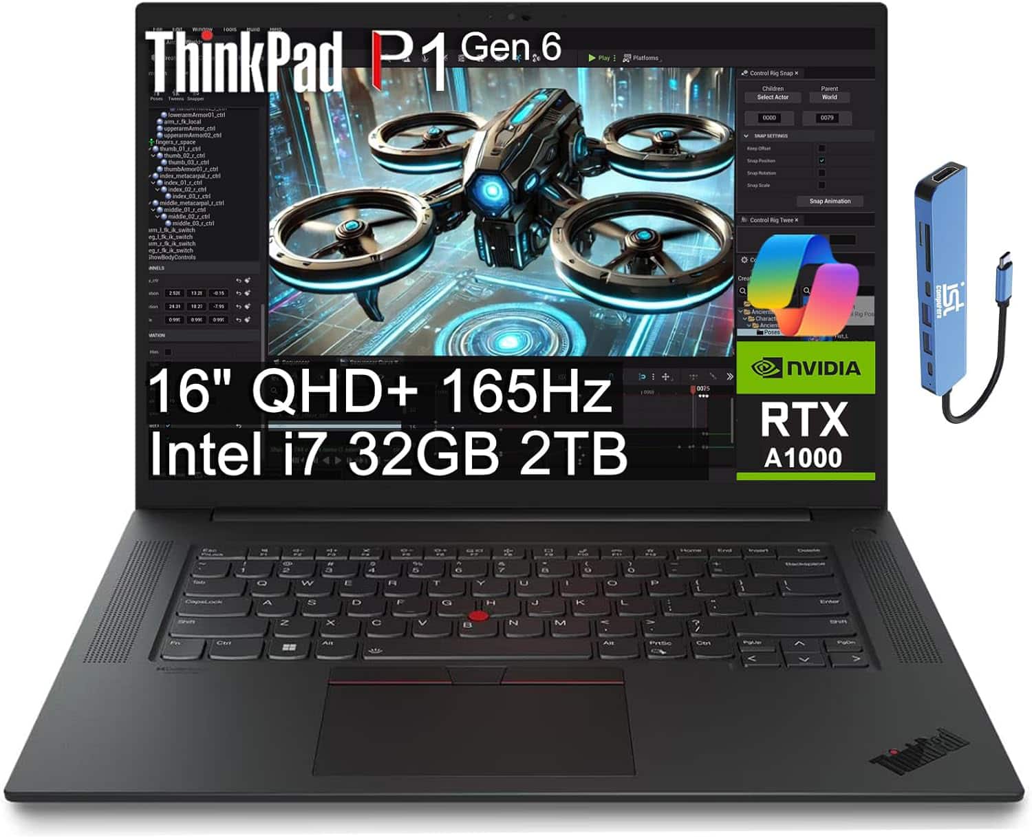Lenovo - ThinkPad P1 16" 2.5K 165Hz Workstation - Intel Core i7 - NVIDIA RTX A1000 - 32GB RAM - 2TB SSD- Thunderbolt - Win 11Pro - Black