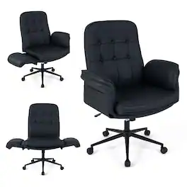 Costway - Criss Cross Chair Adjustable Swivel Vanity Chair with 5-Position Armrests - Black