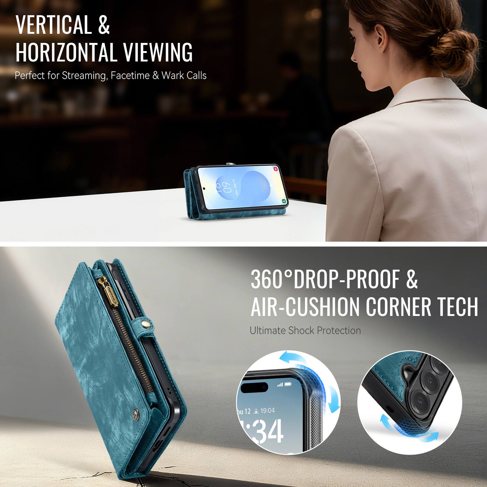 VERTICAL & HORIZONTAL VIEWING  
Perfect for Streaming, Facetime & Work Calls  

360° DROP-PROOF & AIR-CUSHION CORNER TECH  
Ultimate Shock Protection