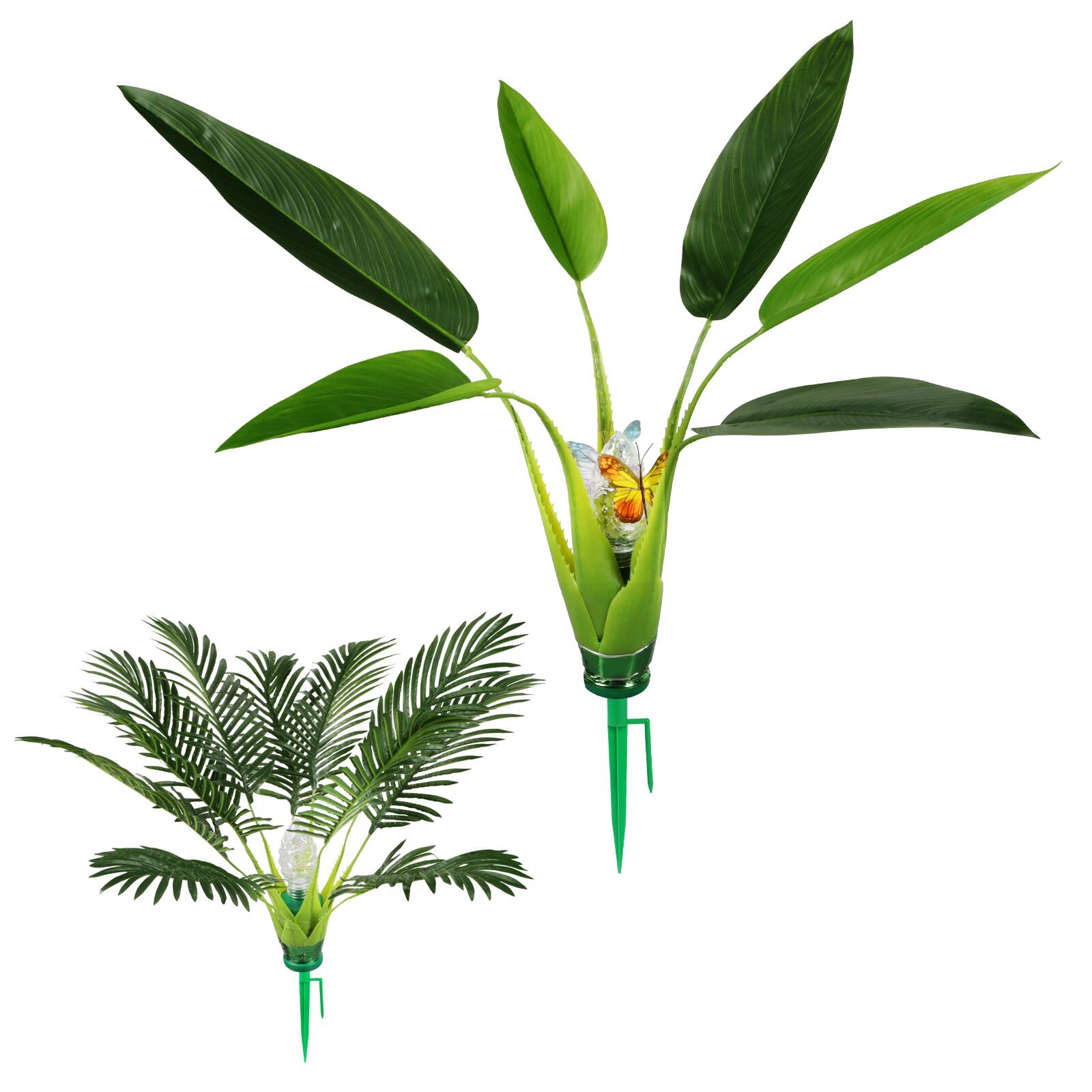 Front. Oumilen - Solar Palm & Banana Leaf Garden Lights Set 27.5In Palm 37In Banana Leaf IP44 Waterproof.