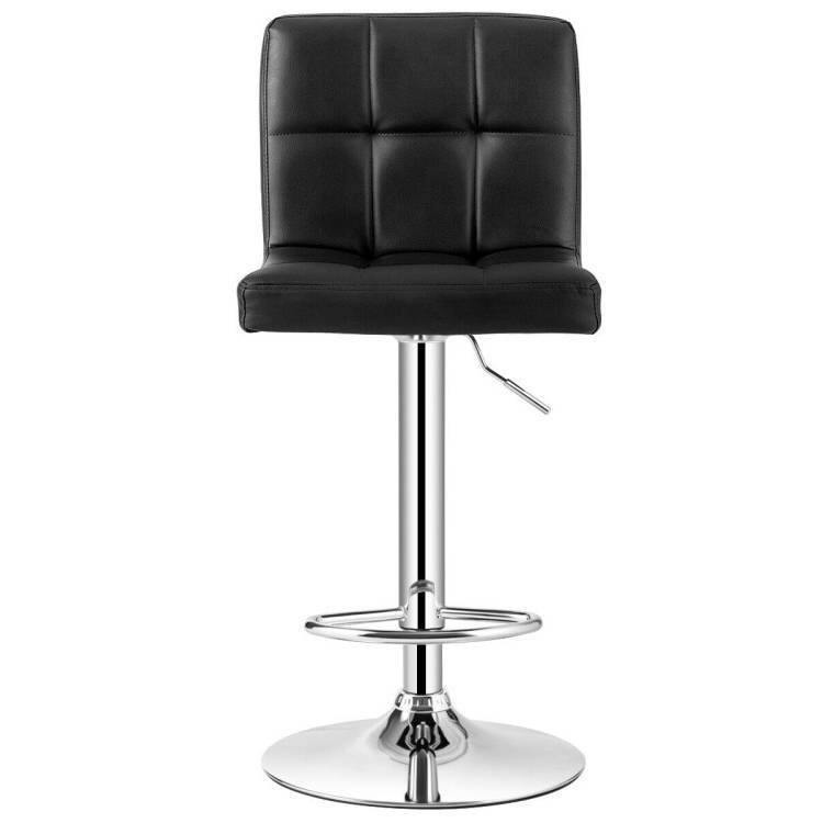Back. Hivvago - Set of 2 Modern Adjustable Height Bar Stools with Black PU Leather Swivel Seat - Gray.