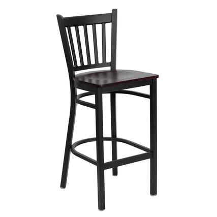 Front. Flash Furniture - HERCULES Series Black Vertical Back Metal Restaurant Barstool - Mahogany Wood Seat - Brown.