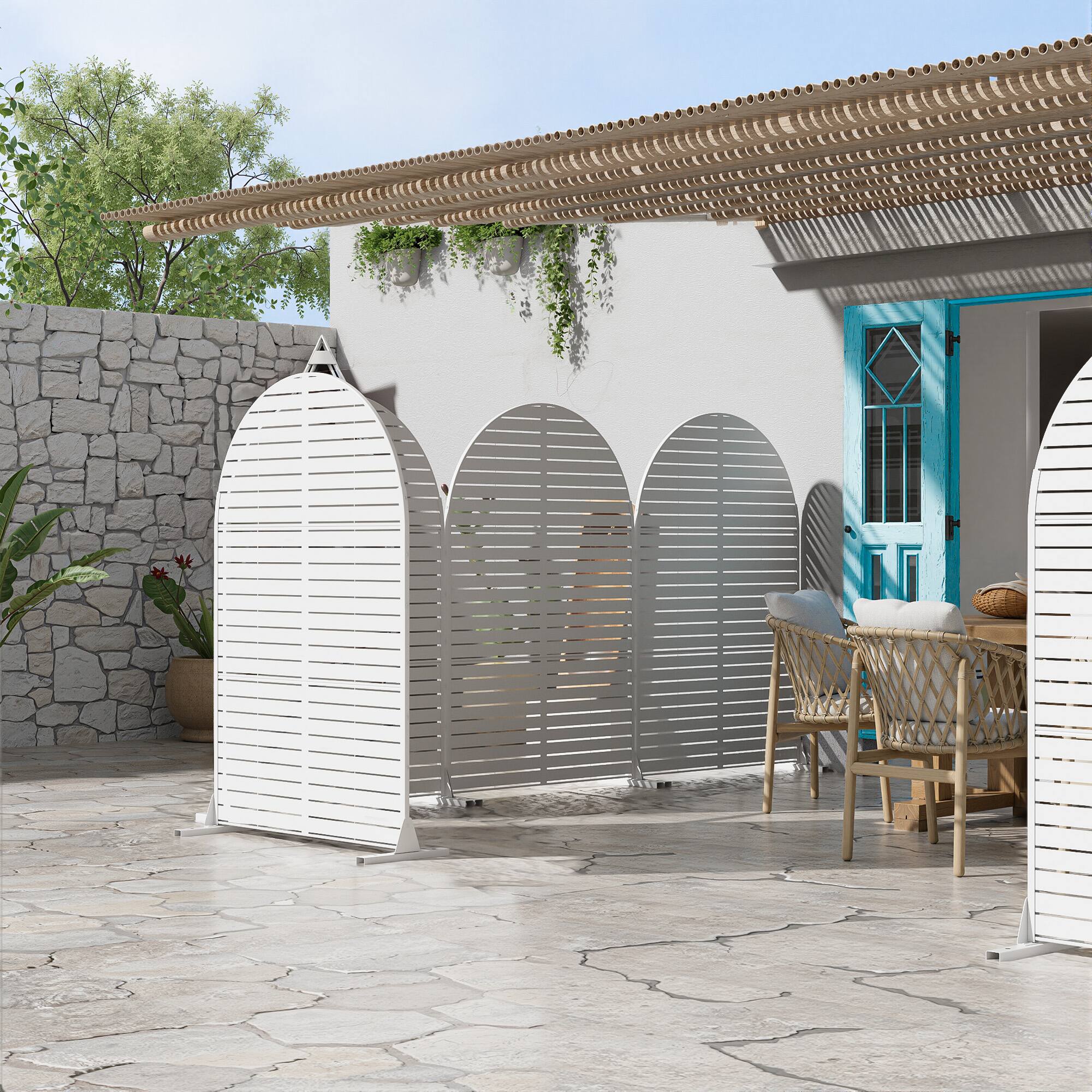 Left. Lirago - 72 in. Galvanized Metal Outdoor Privacy Screens Garden Outdoor Fence - White.