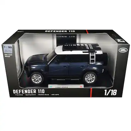 DEFENDER 110
OEG :::
6+ AGES
1:18 DE-CAST MODEL CAR
LAND-ROVER
Die-cast Metal
= LAND ROVER DEFENDER 110 Free Wheel Opening Doors Realistic Sound LED Lights
92
1/18