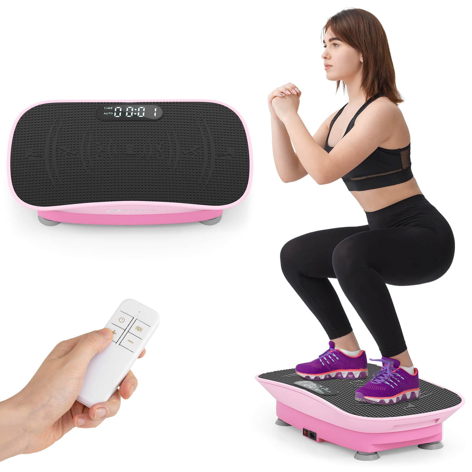 Costway - Vibration Plate Exercise Machine with 10 Speed Intensities Remote for Home Fitness - Pink+Black