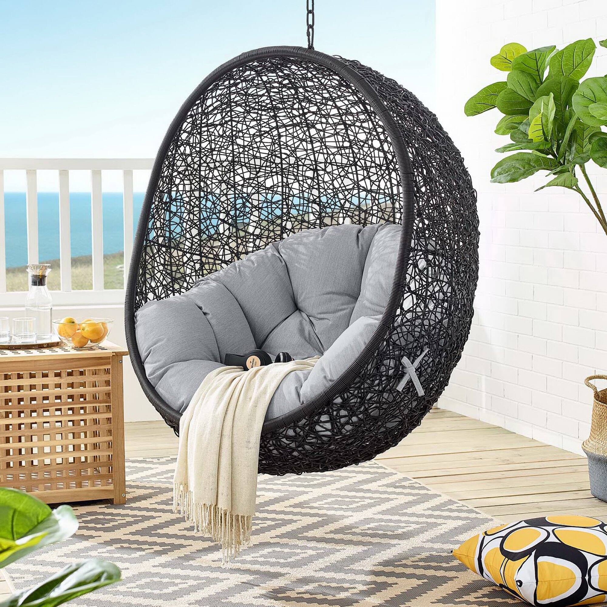 Alt View 3. Modway - Encase Sunbrella® Fabric Swing Outdoor Patio Lounge Chair Without Stand by Modway - Black Gray.