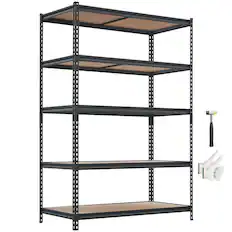 Front. VEVOR - Storage Shelves, 5-Tier Adjustable, 3000 lbs Capacity, Heavy Duty Garage Storage Shelving Unit, Metal Utility Rack Shelf - Black.