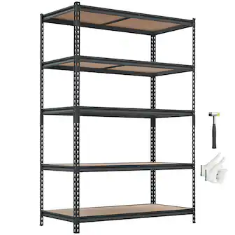Front. VEVOR - Storage Shelves, 5-Tier Adjustable, 3000 lbs Capacity, Heavy Duty Garage Storage Shelving Unit, Metal Utility Rack Shelf - Black.