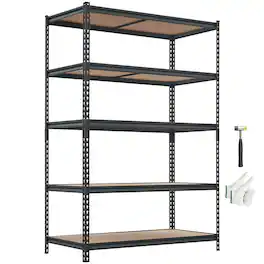 VEVOR - Storage Shelves, 5-Tier Adjustable, 3000 lbs Capacity, Heavy Duty Garage Storage Shelving Unit, Metal Utility Rack Shelf - Black