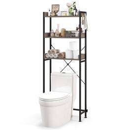 Costway - 3-Tier Over-The-Toilet Bathroom Shelf Metal Frame Space Saver Rack with 4 Hooks - Grey,Black