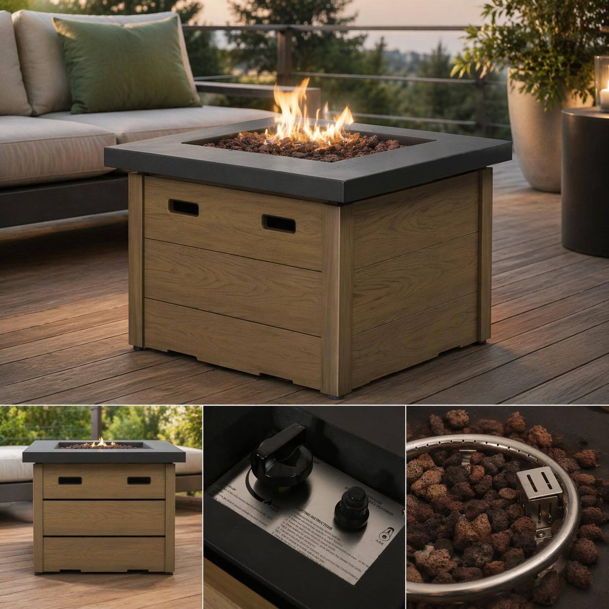 Alt View 3. RYHNUYNE - Archie Square WPC Fire Pit Base – Durable Wood-Plastic Composite Stand for Outdoor Fire Pits, Patio, Backyard, Deck - Brown.