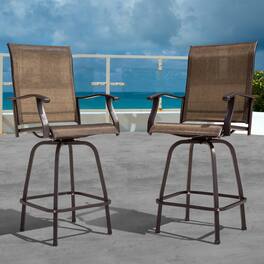Nuu Garden - Outdoor Patio 2-Piece Iron Swivel Bar Stools with Armrests, All-Weather Textilene - Brown with Gold Speckles