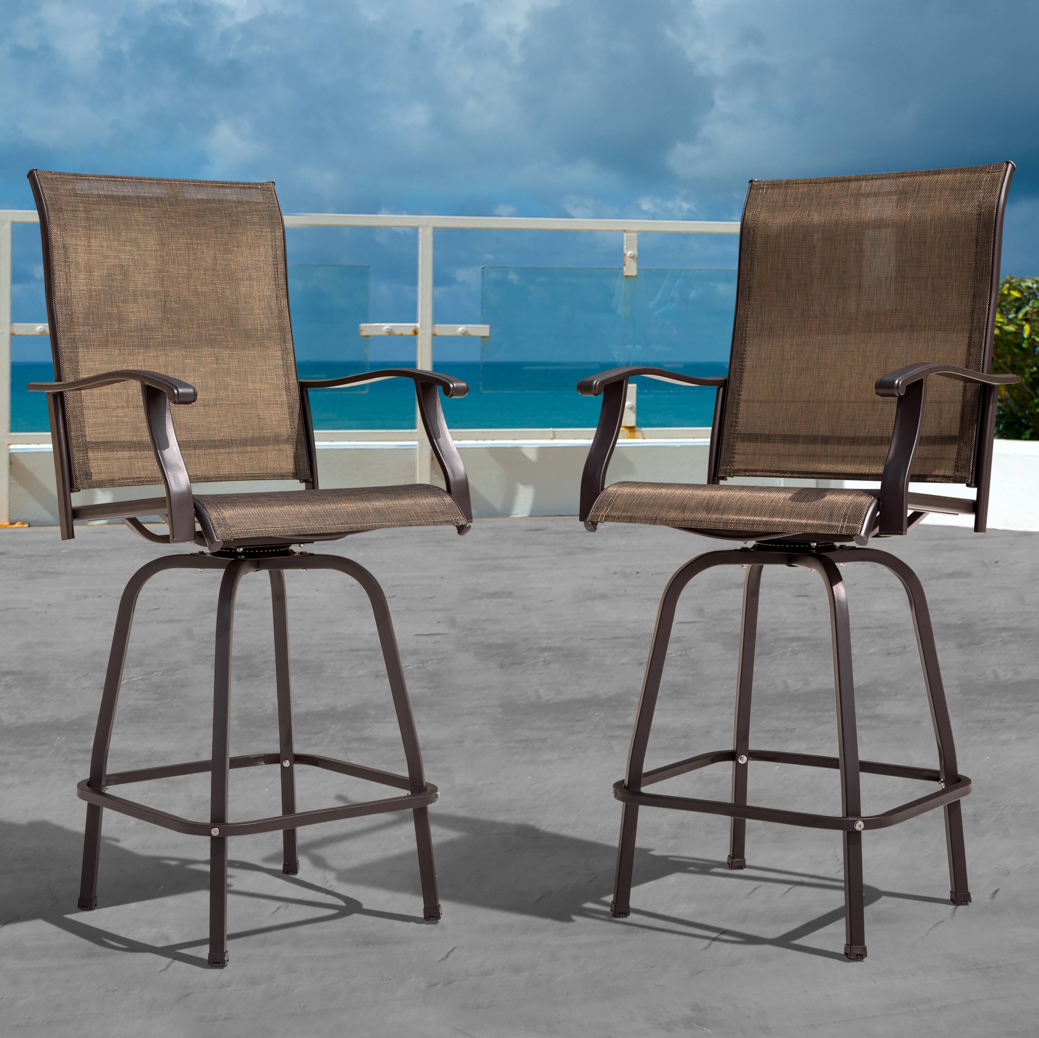 Front. Nuu Garden - Nuu Garden Swivel Bar Stool Set of 2, Iron Bar Height Chairs with Armrests, All-Weather Textilene - brown with gold speckles.